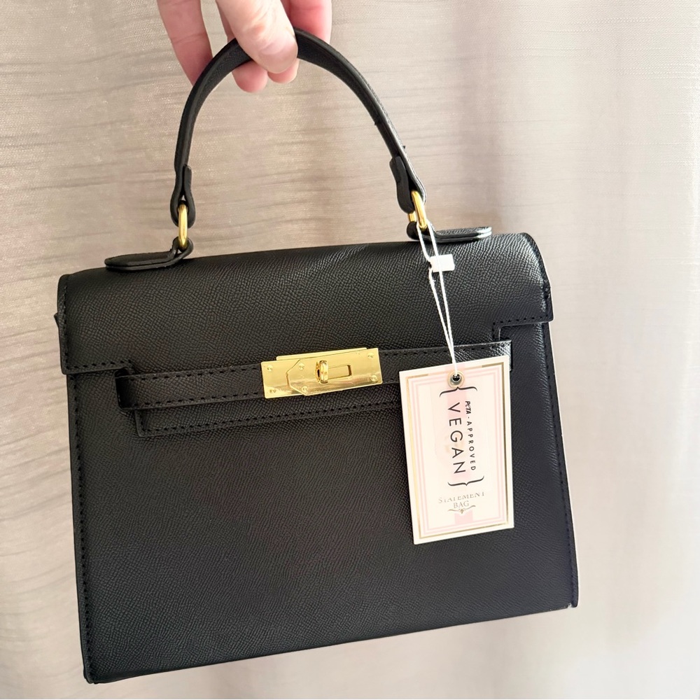 Elegant Black Vegan Leather Satchel 25cm